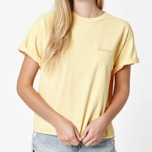 Brandy Melville John Galt Yellow ‘Honey’ Embroidered Short Sleeve Crop Tee, XS